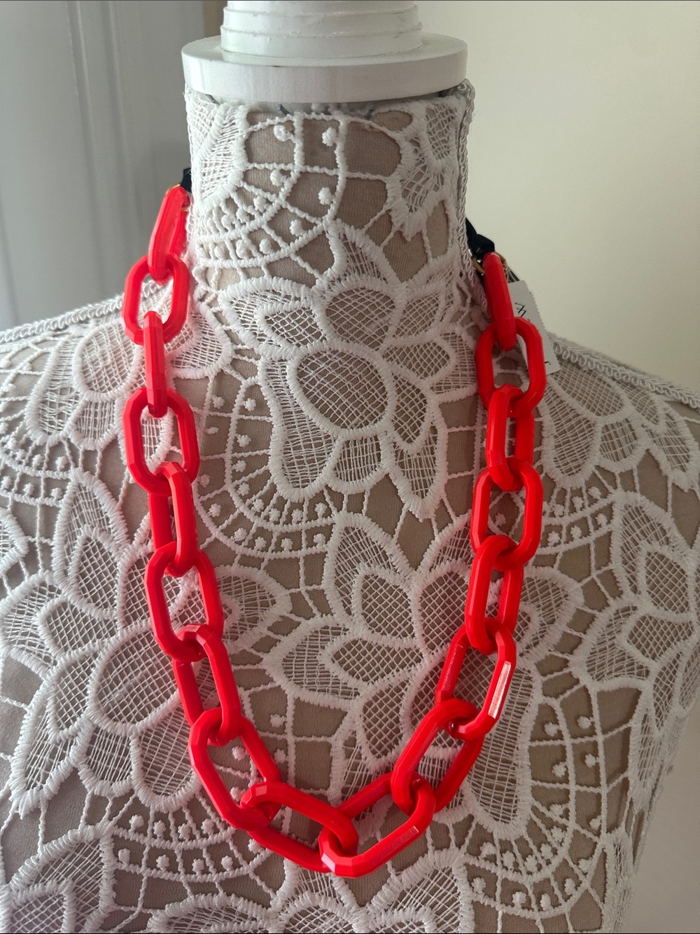 NWT J. Crew Bright Coral Chain Link Necklace
